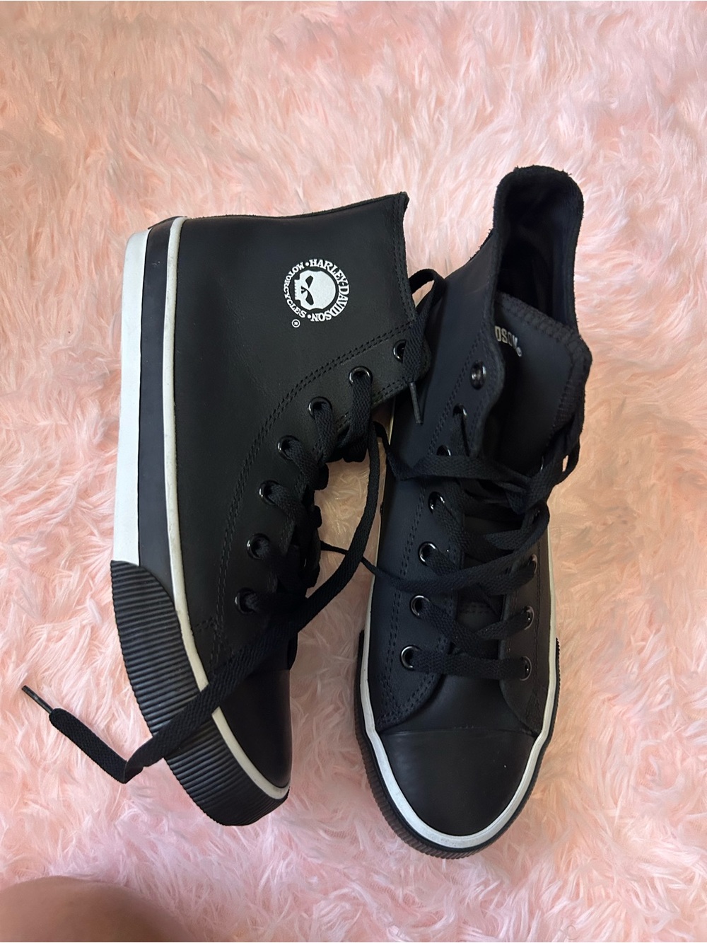 Harley-Davidson Black High-Top Sneakers with White Sole Trim size 9